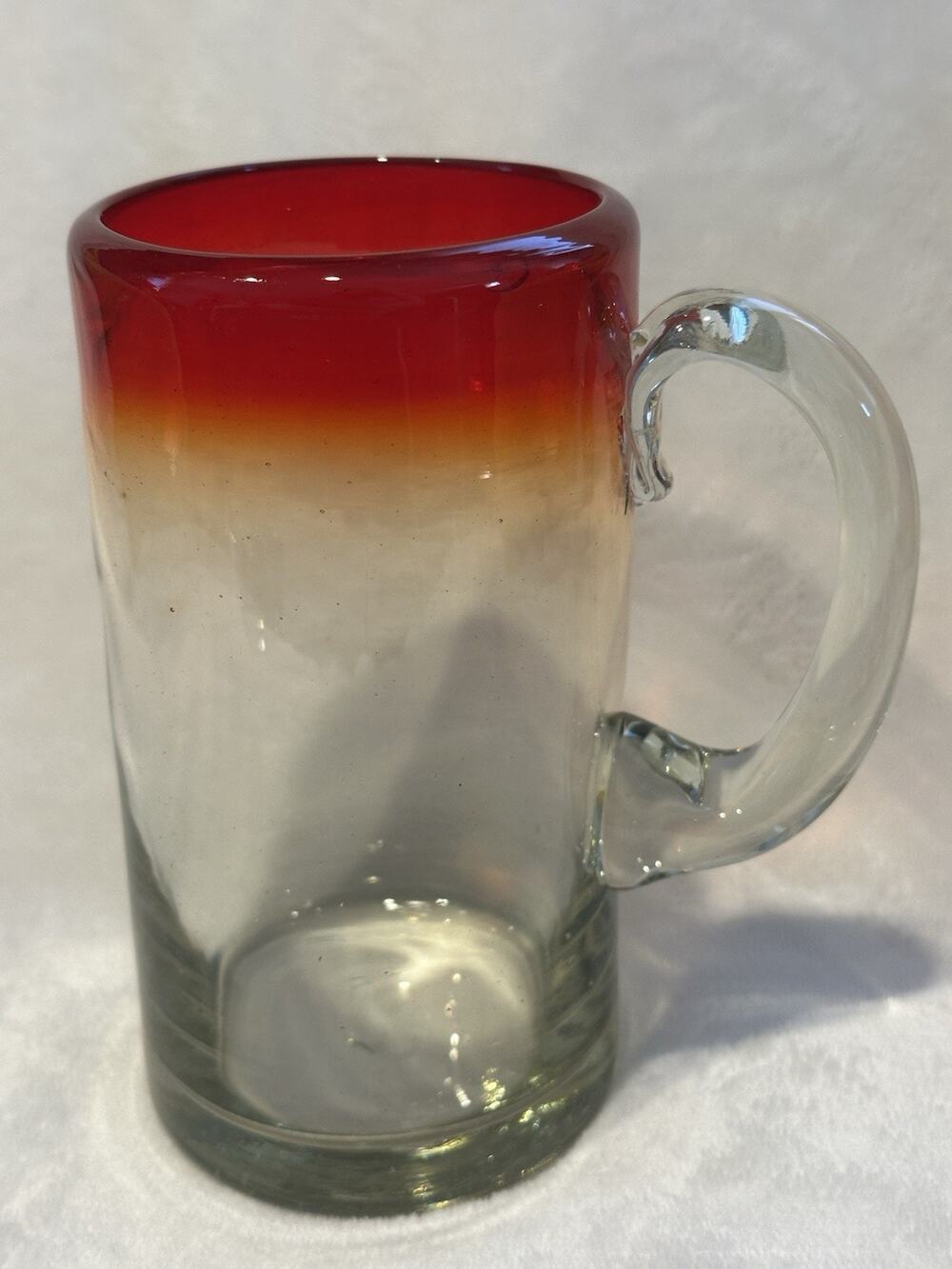 Vintage 1970's Beautiful Gradient Dk Orange To Lt Yellow Handblown Glass Mug